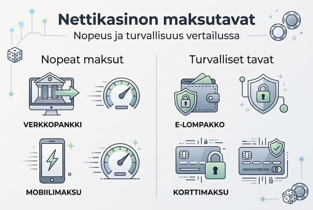Kuvio: Nettikasinoiden maksutavat – kuinka nopeasti ja turvallisesti rahansiirrot hoituvat?