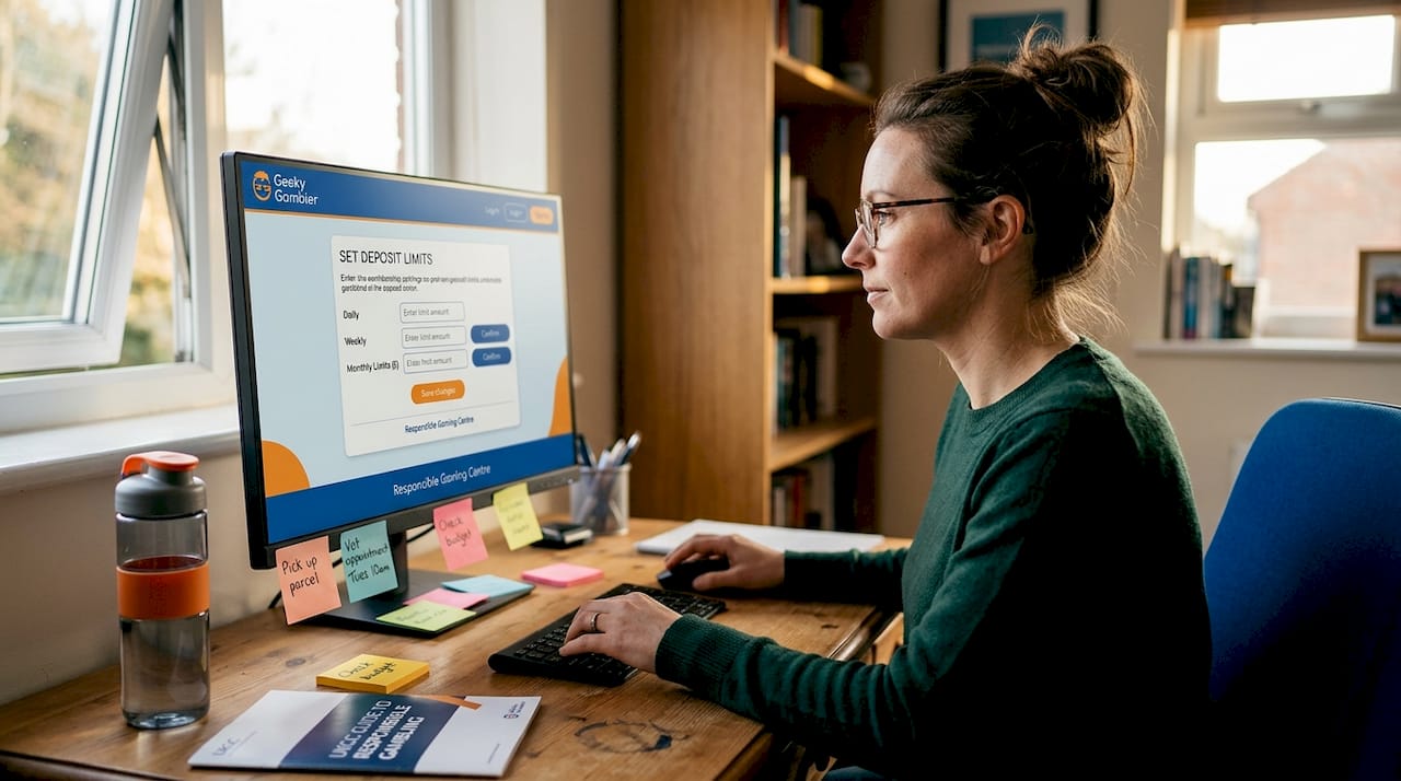 Woman setting gambling deposit limit online