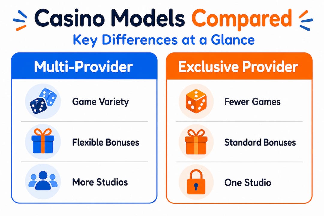 Infographic comparing casino model features side by side