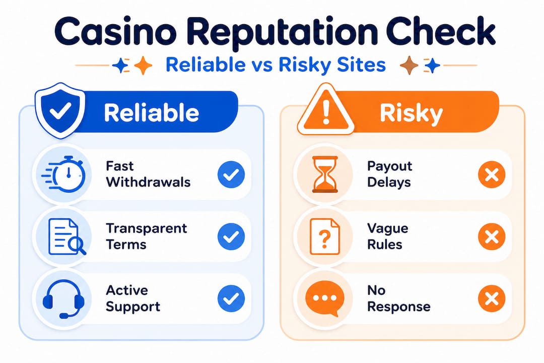 Infographic comparing reliable and risky casino reputation