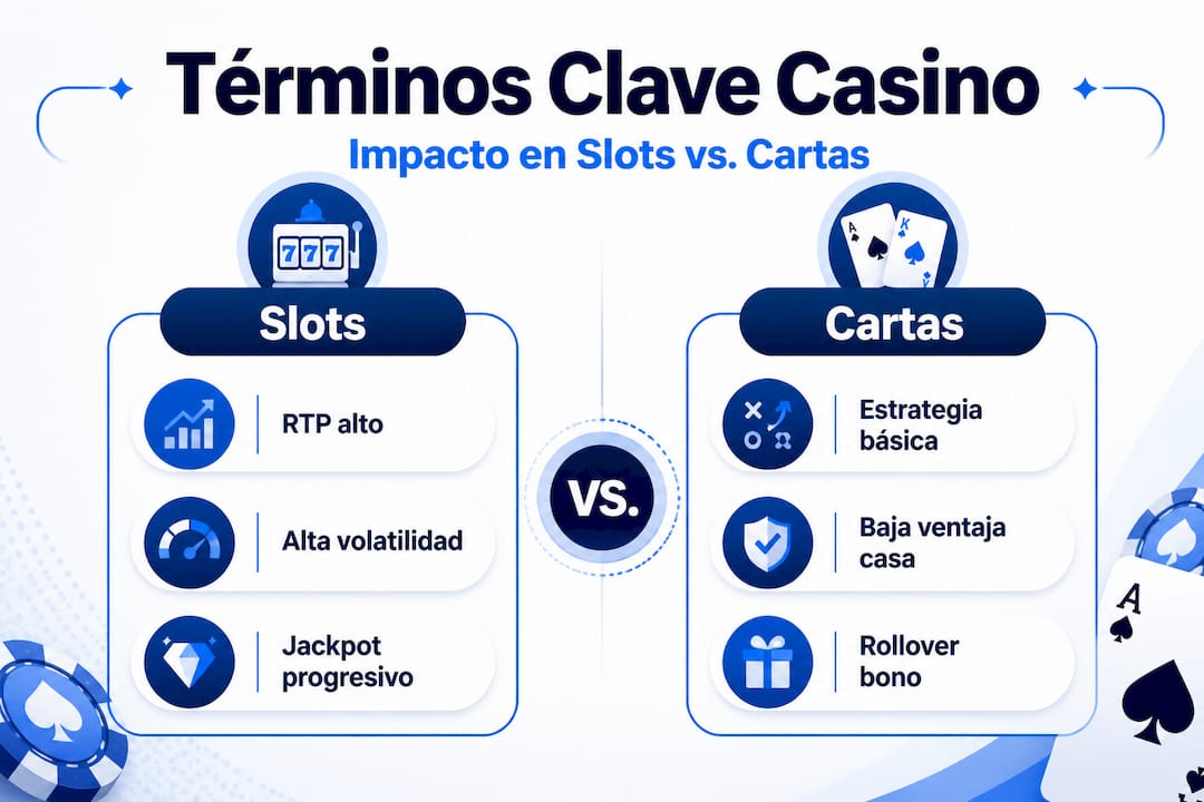 Infografía con las principales diferencias entre los términos más usados en slots y juegos de cartas