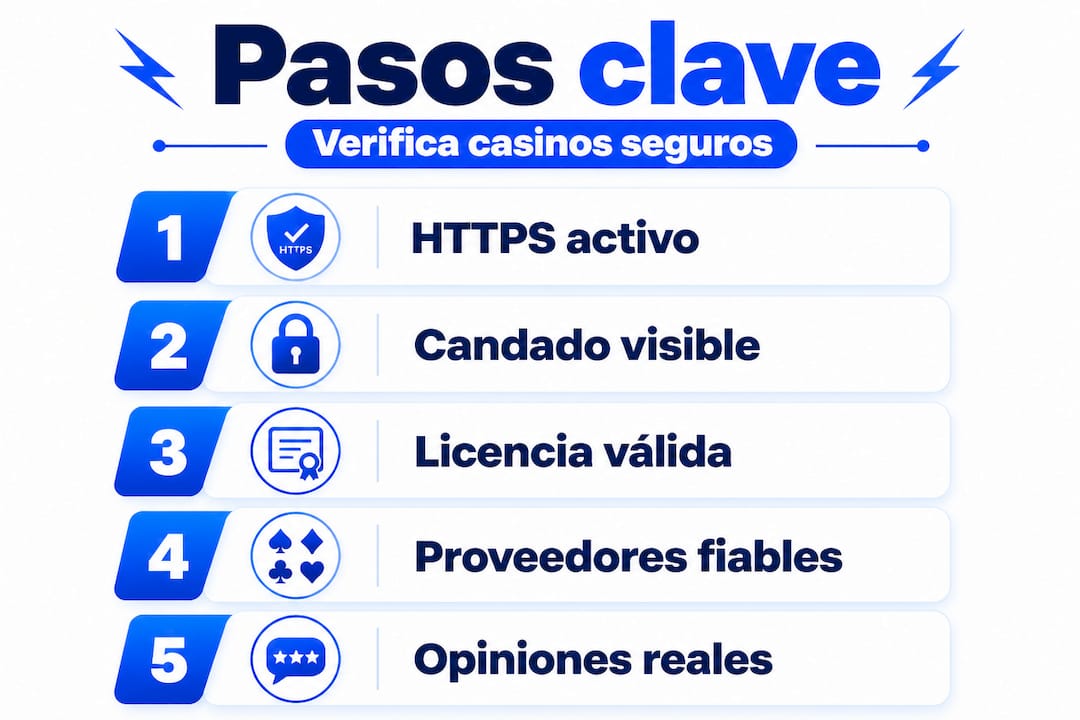 Infografía con los pasos clave para comprobar si un casino es seguro