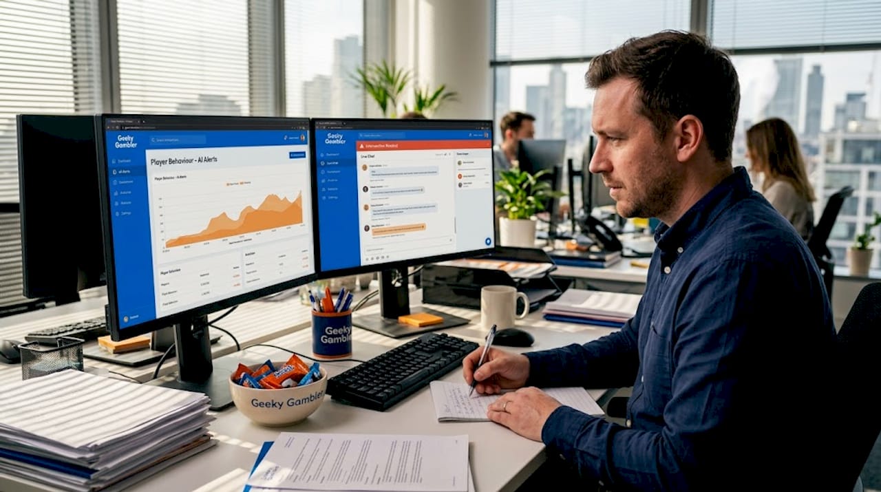 Compliance officer monitoring AI gambling alerts