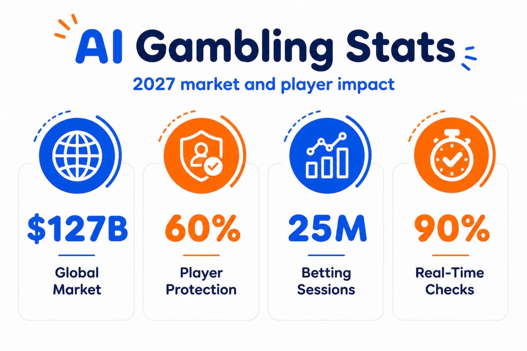 Infographic showing AI gambling statistics and impact