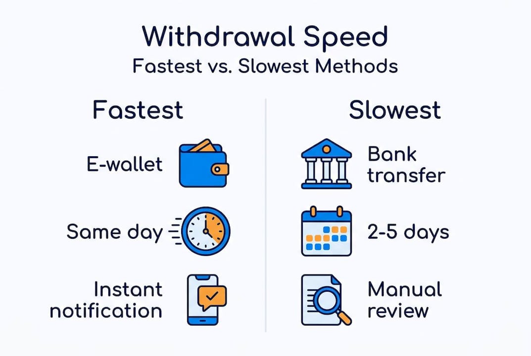 Infographic contrasting fast and slow casino payment methods