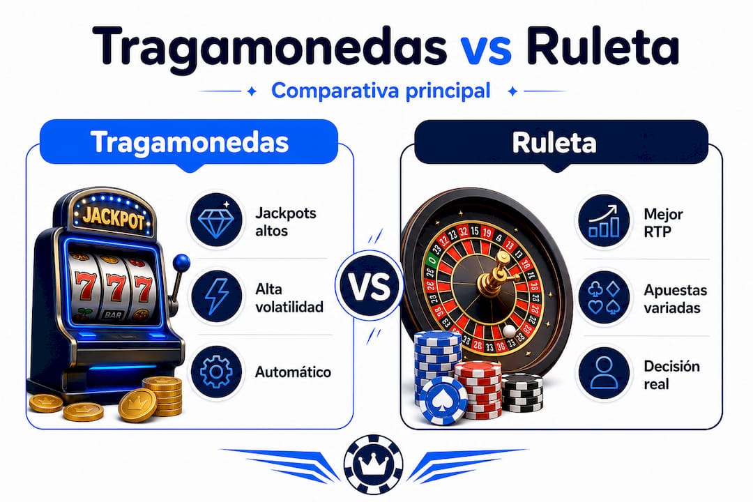 Comparativa visual entre máquinas tragamonedas y la ruleta