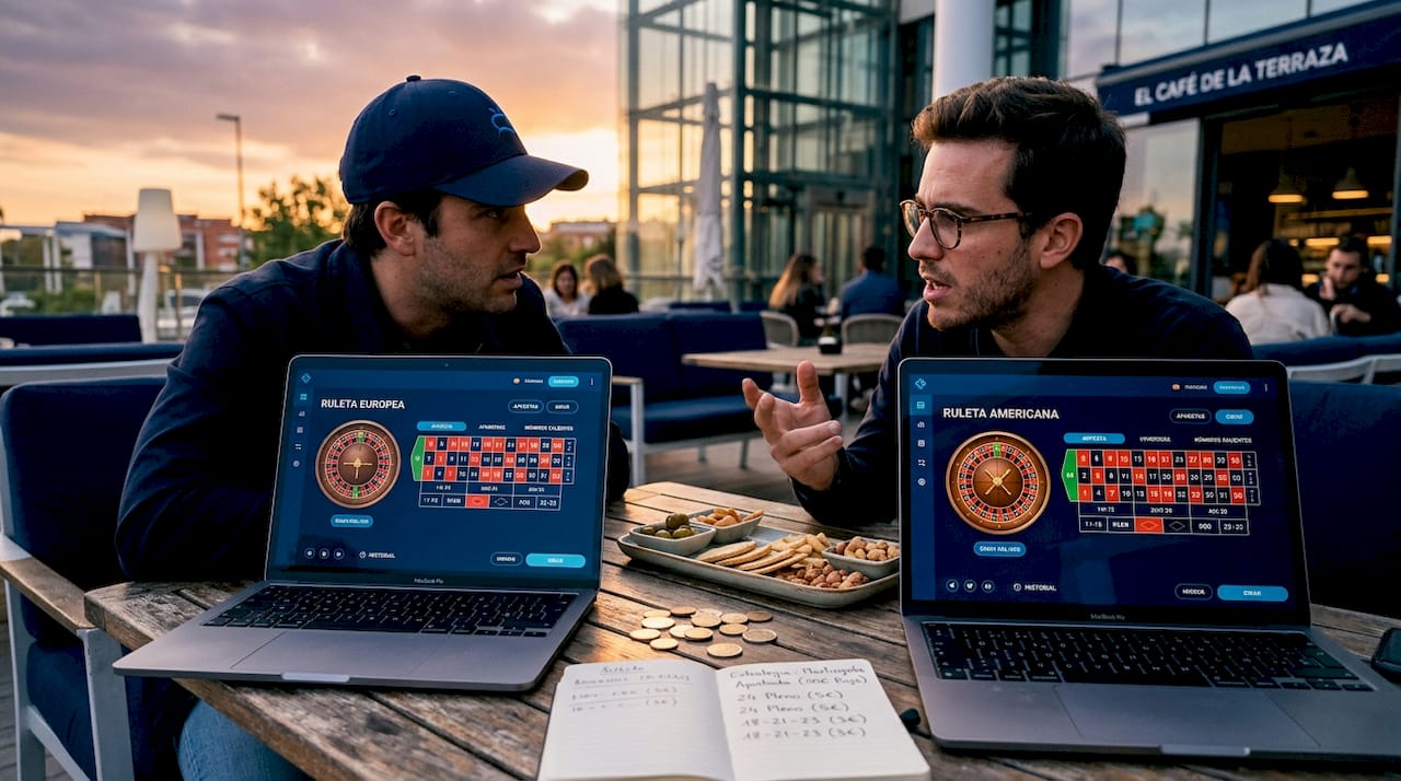 Un grupo de amigos comentando las diferentes versiones de la ruleta online y compartiendo sus opiniones sobre cuál les parece más entretenida.