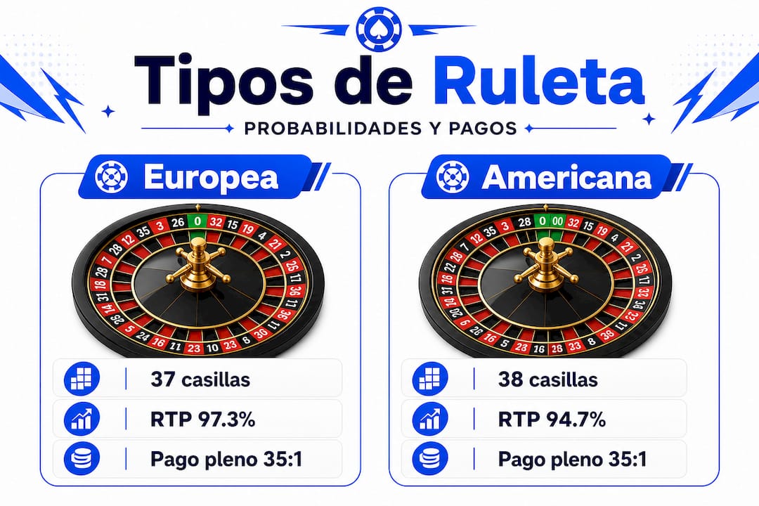 Infografía que muestra las diferencias entre las distintas versiones de la ruleta y sus probabilidades