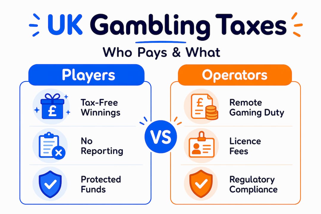 Infographic comparing gambling tax for players and operators