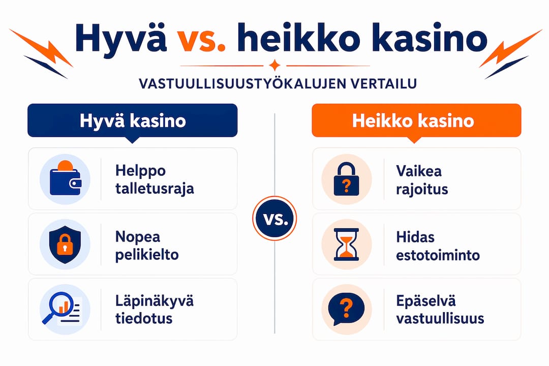 Infografiikka: vastuullisen kasinon ja epäluotettavan kasinon erot selkeästi esitettynä
