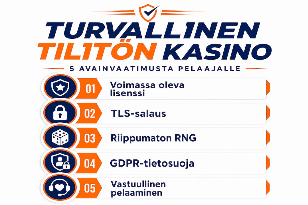 Tilittömien kasinoiden turvallisuuden kulmakivet – infografiikka tärkeimmistä vaatimuksista