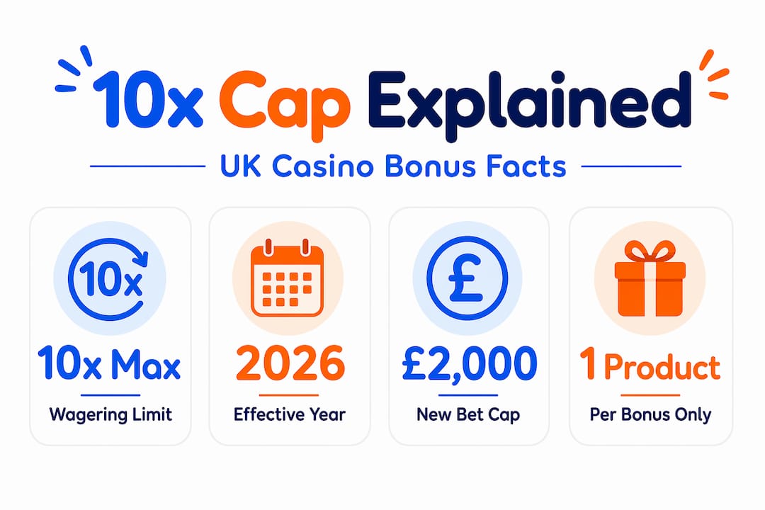 Infographic showing 10x betting cap UK key facts