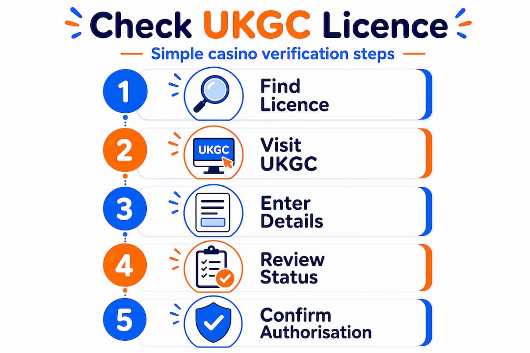 Infographic showing UKGC licence verification steps