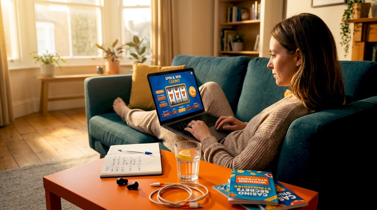 Player enjoying online casino game at home