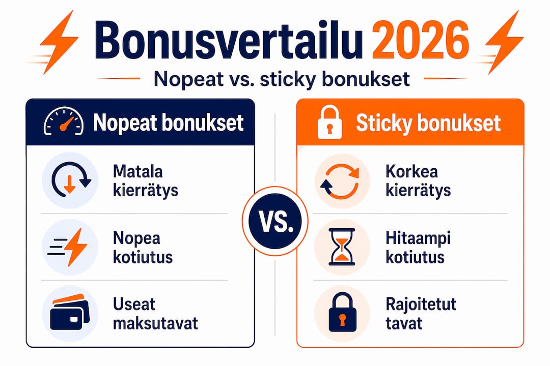 Kuvio: Pikabonukset ja sticky-bonukset rinnakkain – mikä sopii sinulle?