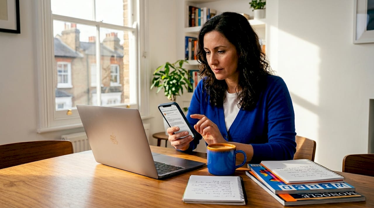 Woman reading casino document request email