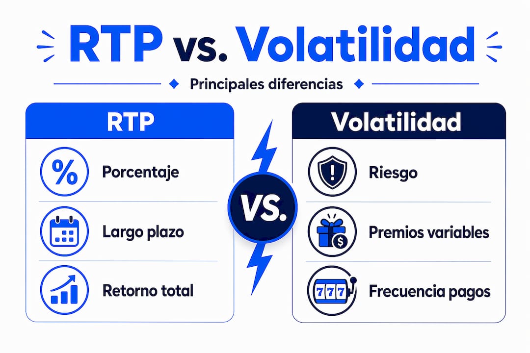 Infografía que muestra las diferencias entre el RTP y la volatilidad en las máquinas tragamonedas