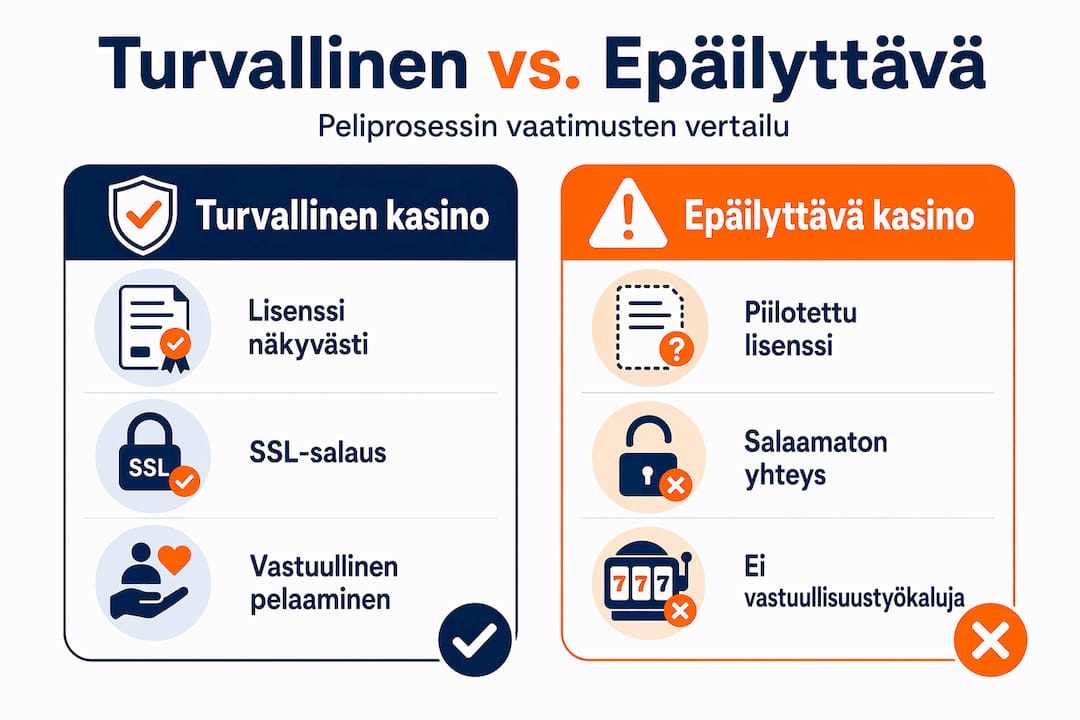 Vertailukooste: näin tunnistat luotettavien ja epäilyttävien nettikasinoiden ehdot