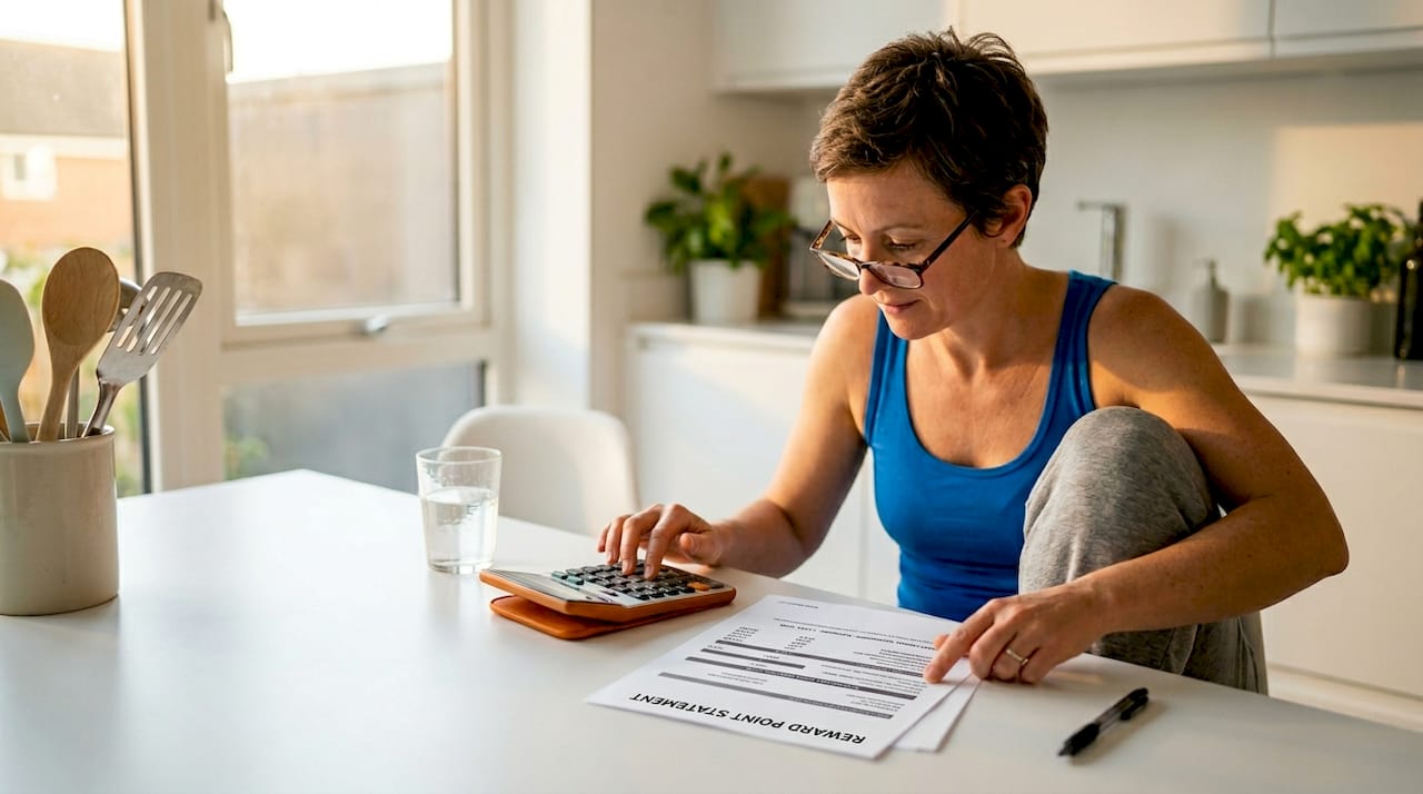 Woman calculates casino reward points at home