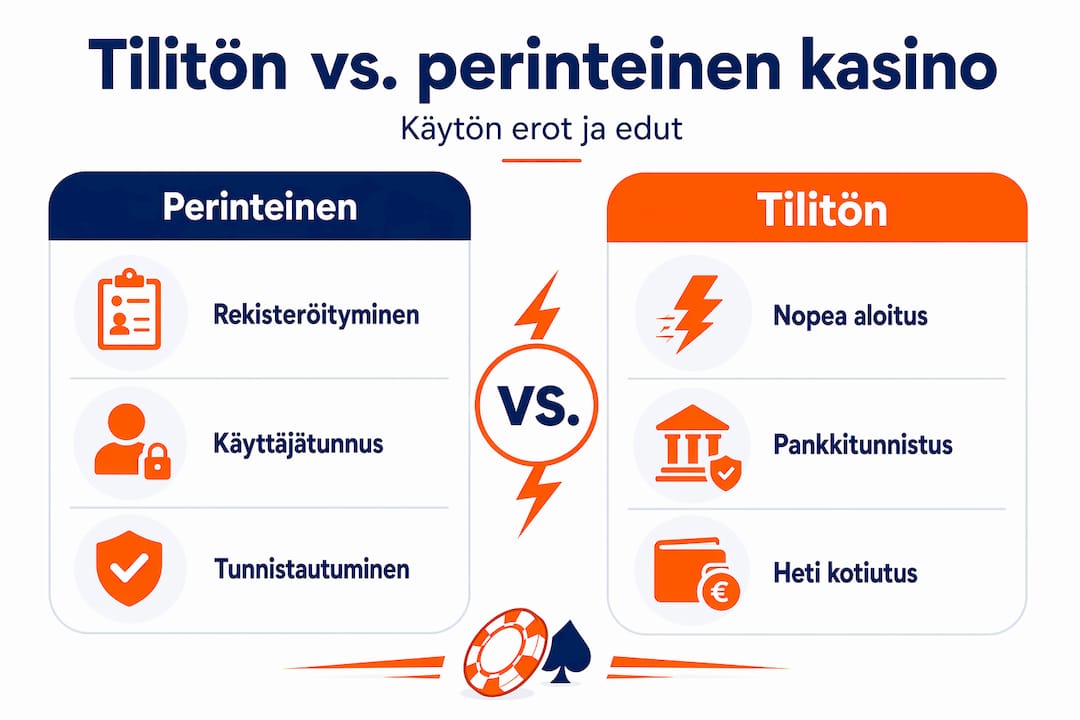 Kuvallinen vertailu: Tilittömien kasinoiden ja perinteisten kasinoiden edut rinnakkain