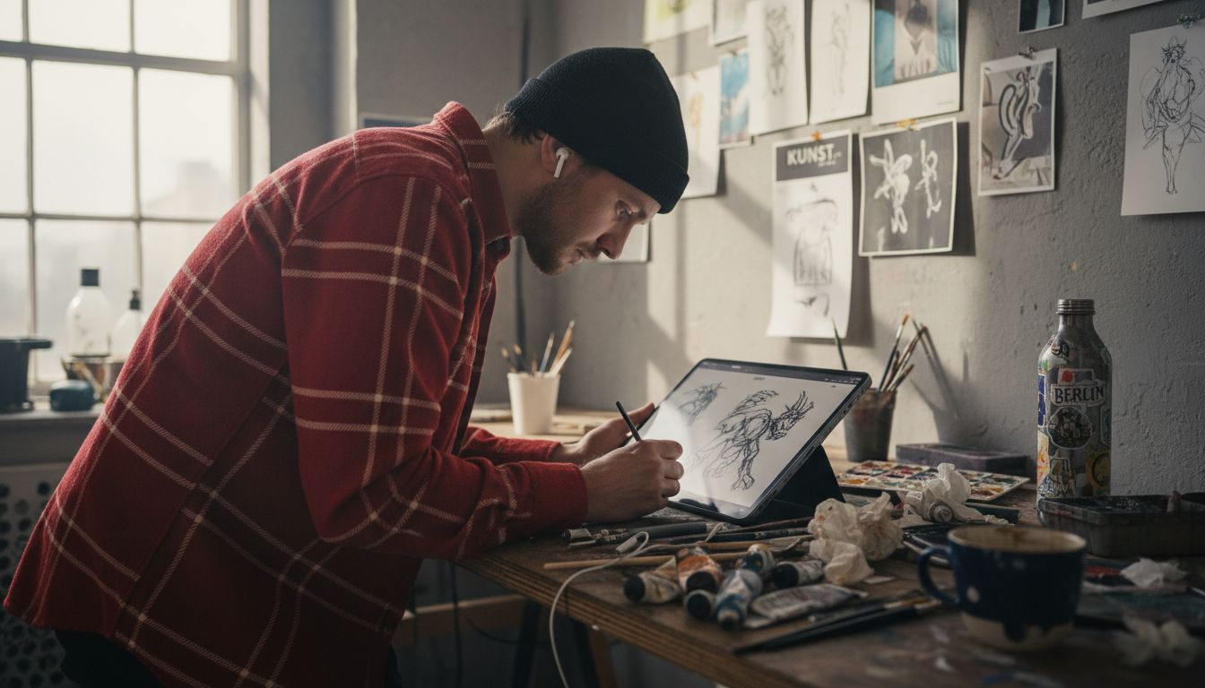 Digitalkünstler arbeitet an einem neuen Kunstwerk.