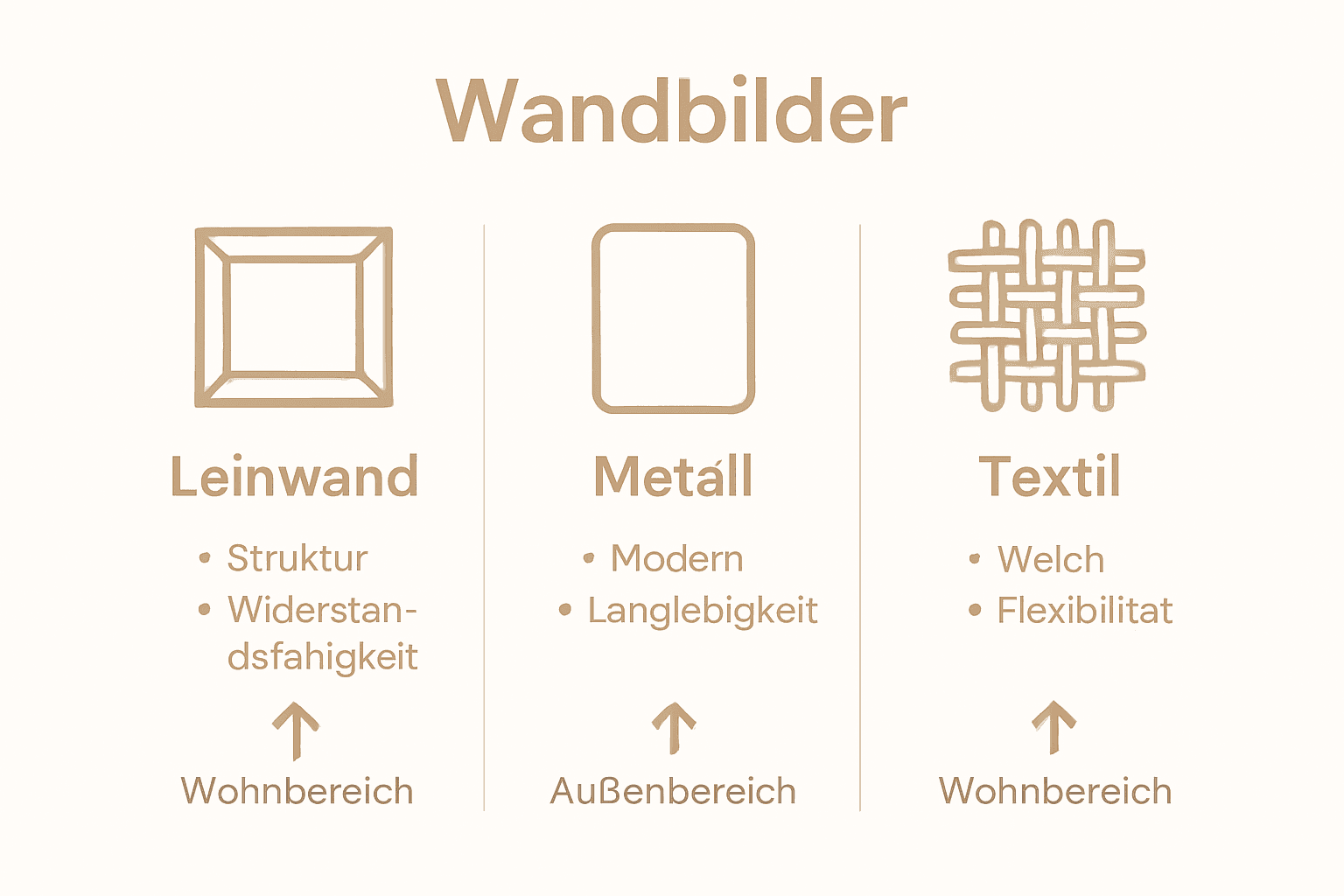 Übersichtsgrafik: Verschiedene Materialien für Wanddekoration im Vergleich
