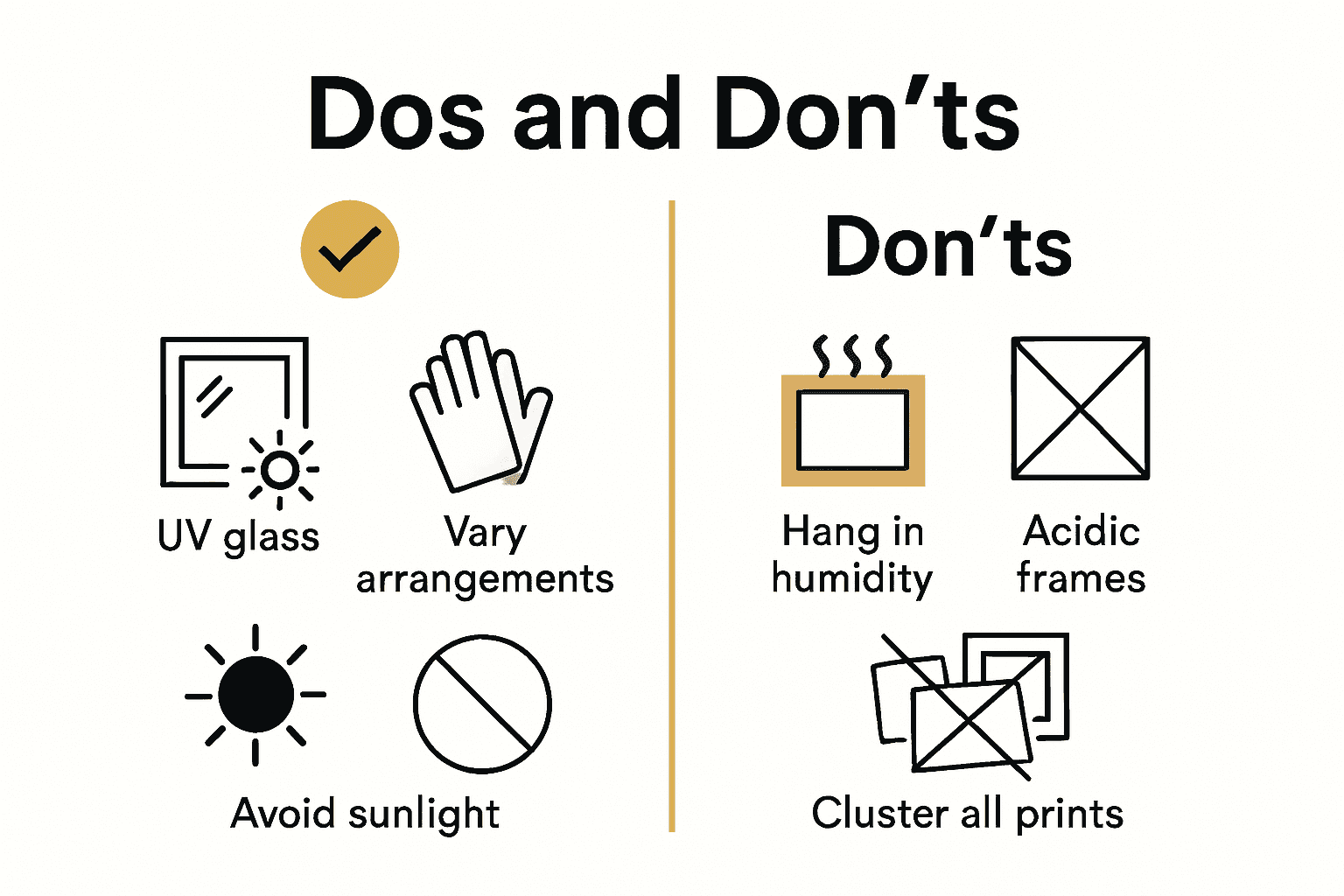 Infographic showing do's and don'ts for art print care