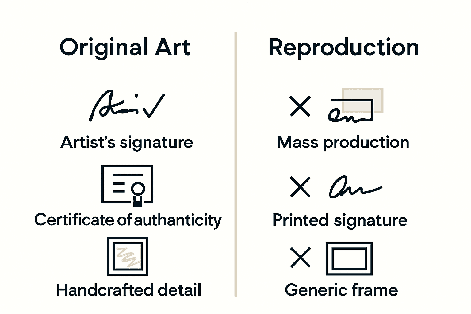 Infographic comparing original art and reproduction attributes