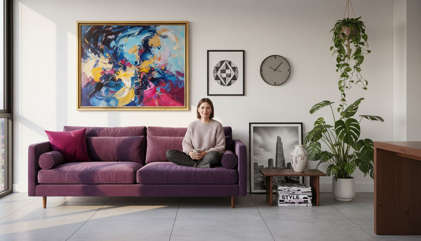 Modern apartment with mixed art styles displayed