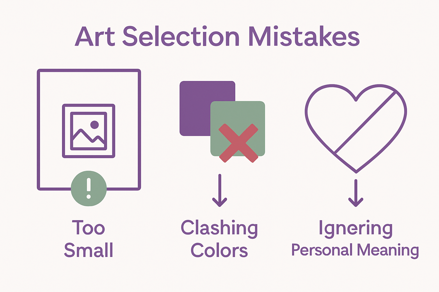 Infographic showing interior art selection mistakes