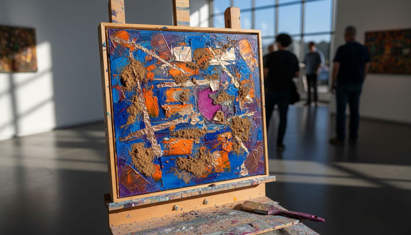 Close-up of textured mixed media handart