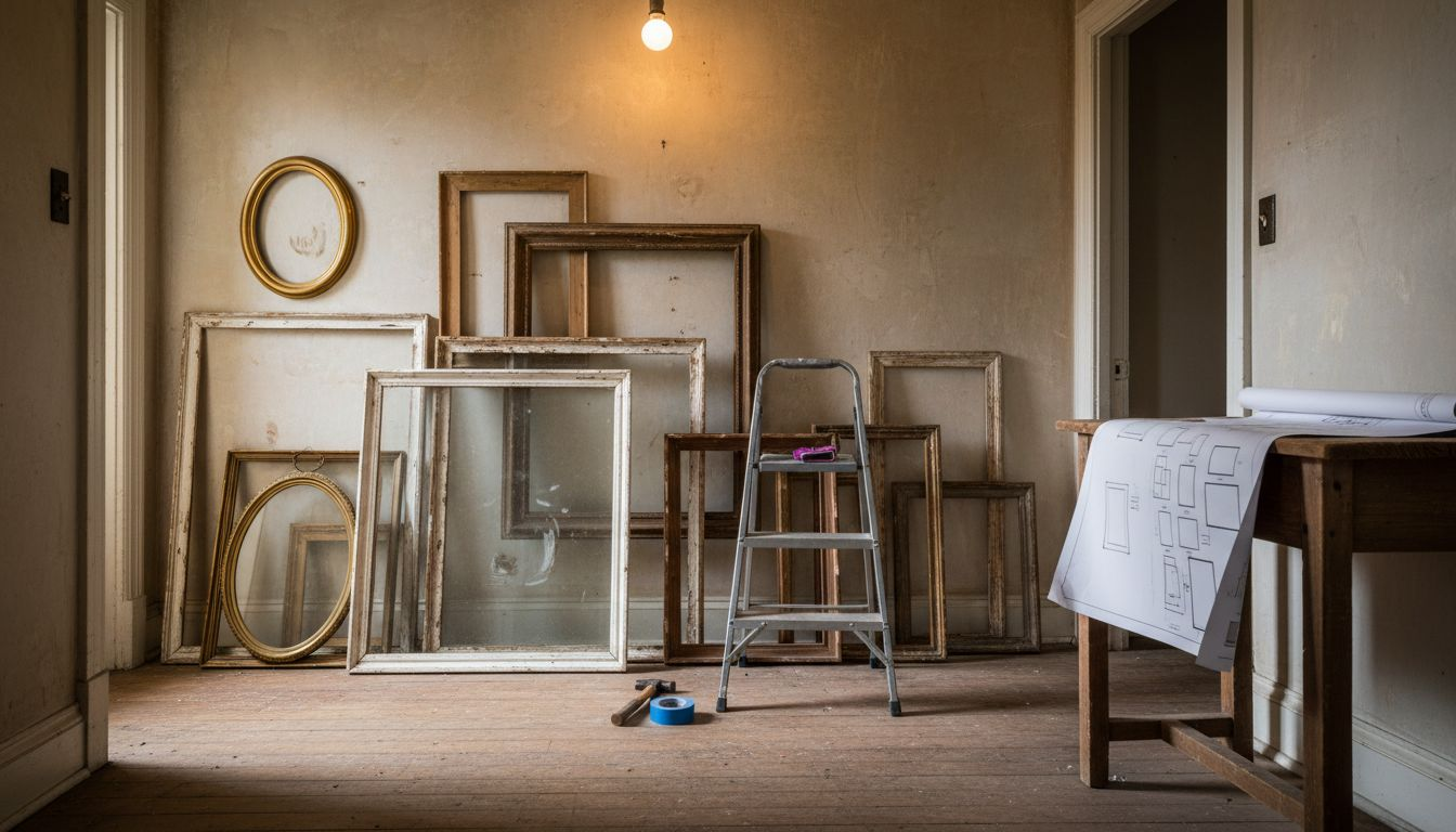 Frames and tools for gallery wall layout