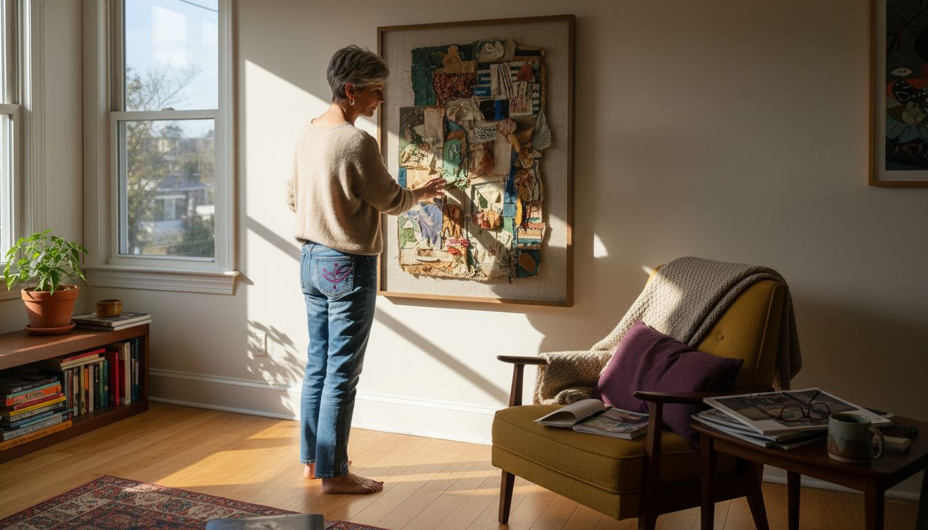 Viewer feeling texture on wall artwork