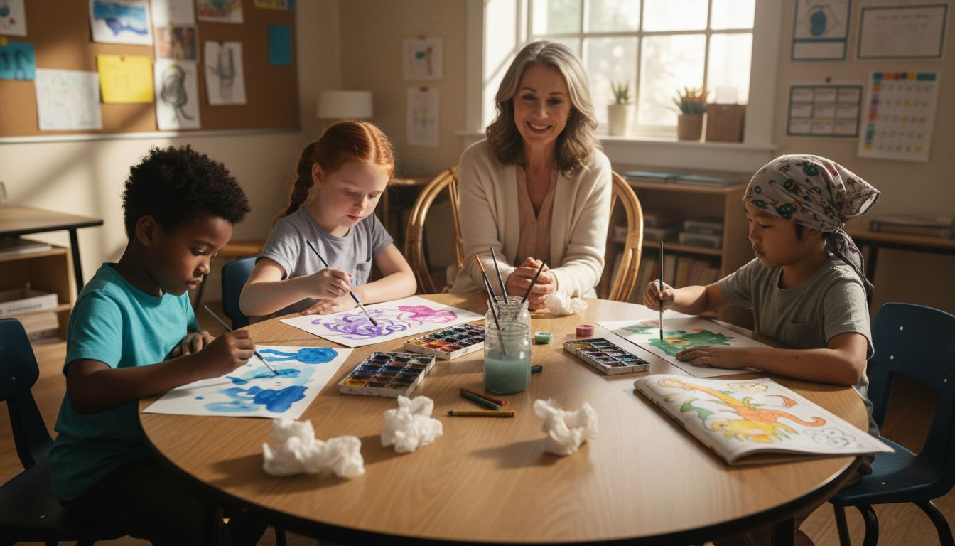 Children engaged in therapeutic art activity