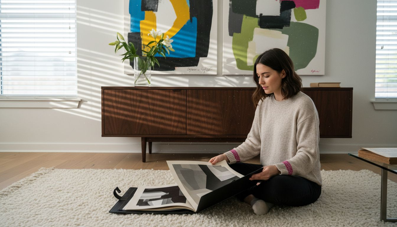 Contemporary styled living room with artwork