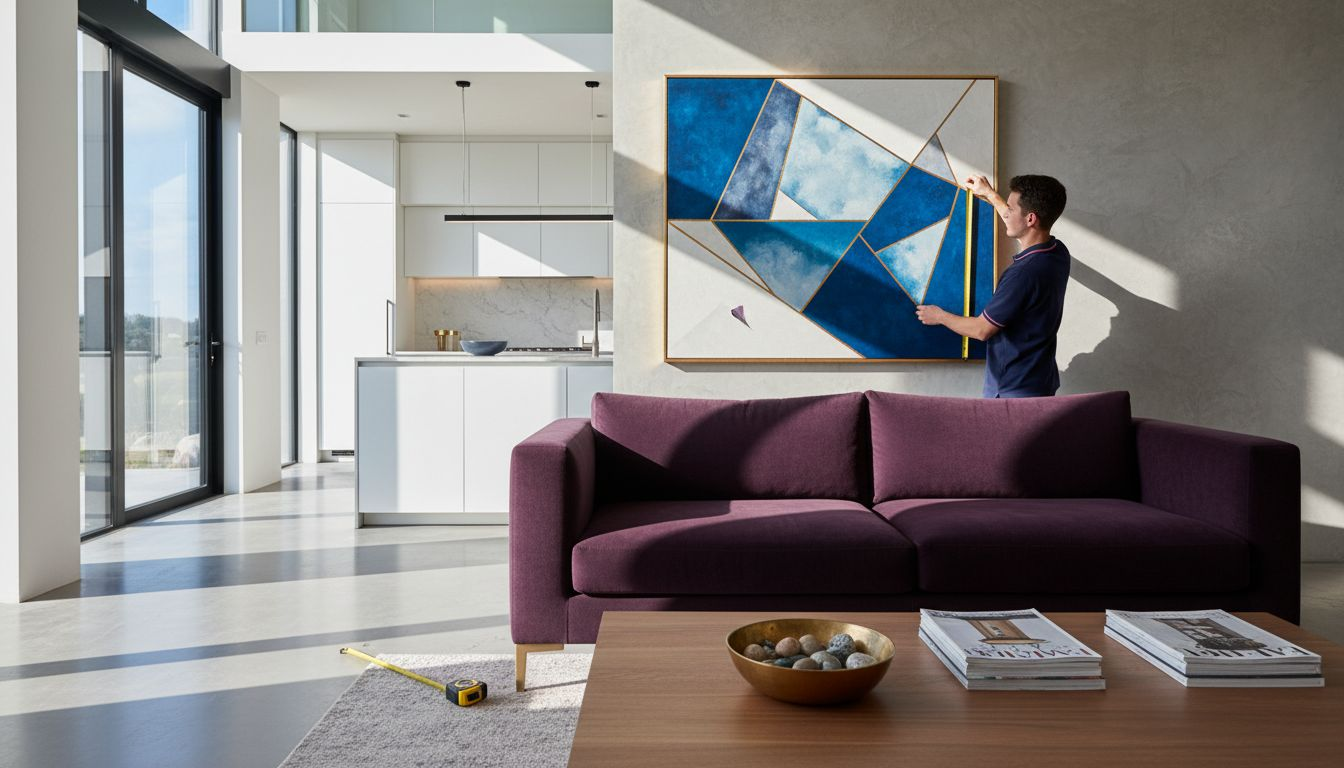Hanging geometric art in luxury interior