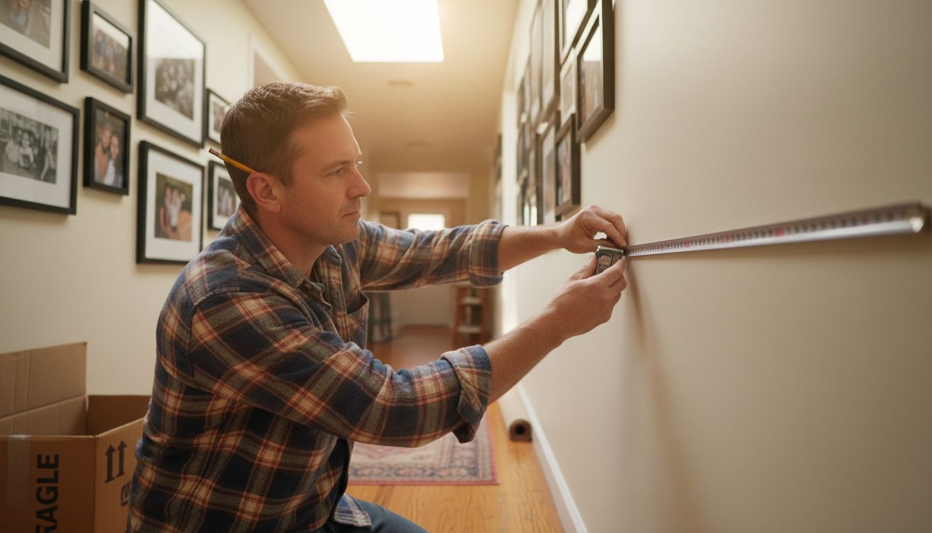 Man measuring wall for new artwork