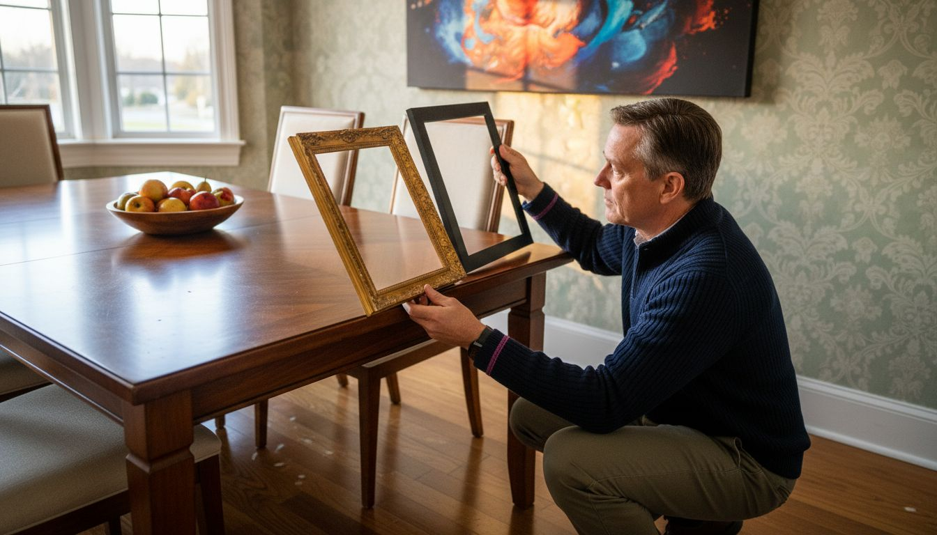 Man comparing art frames for a print