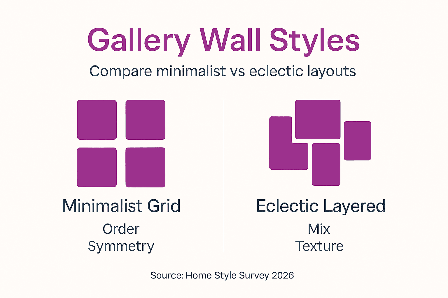 Infographic comparing gallery wall layout styles