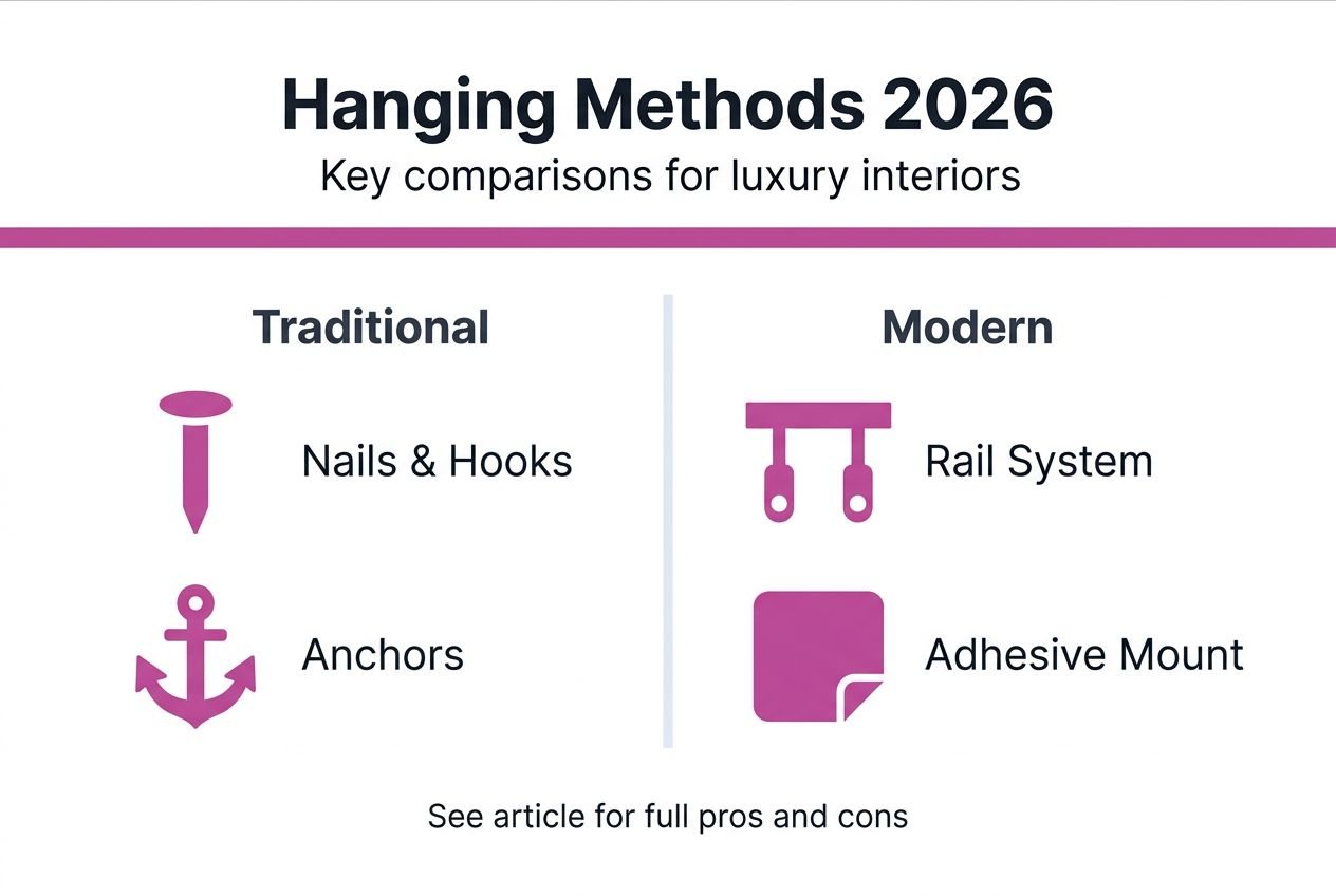 Infographic showing painting hanging methods comparison