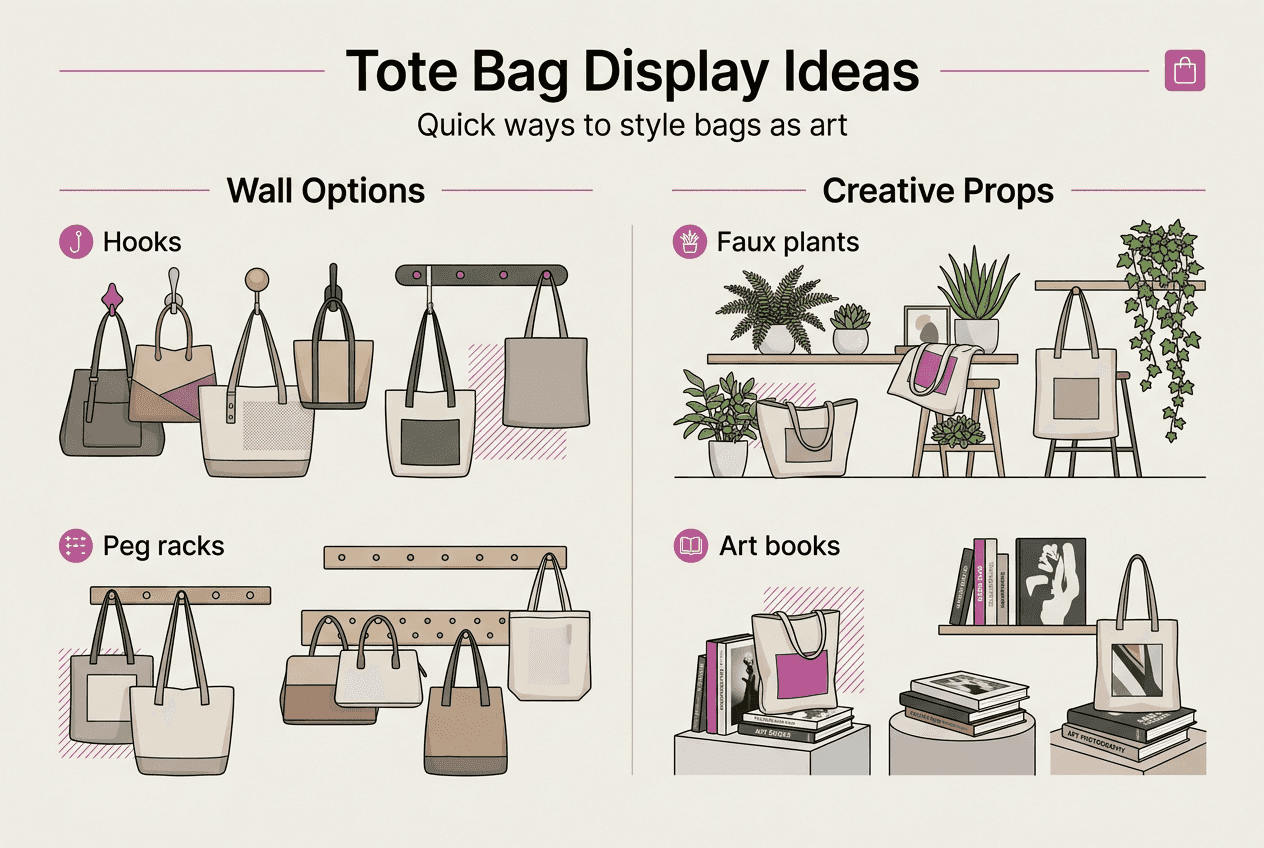 Infographic with tote bag display methods