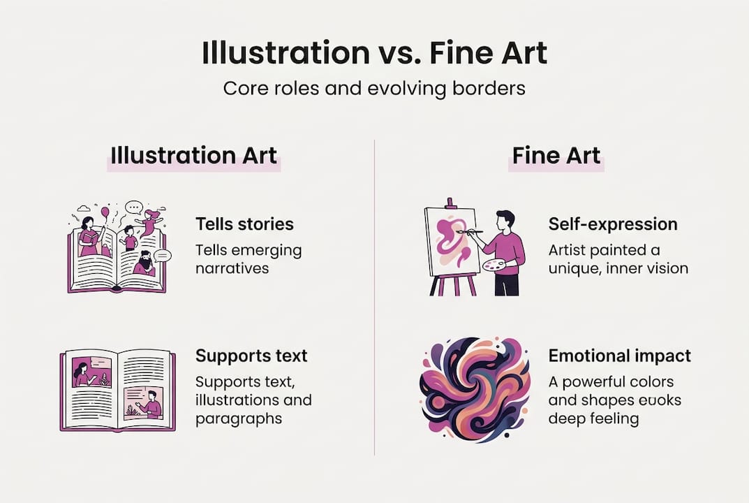 Infographic comparing illustration and fine art
