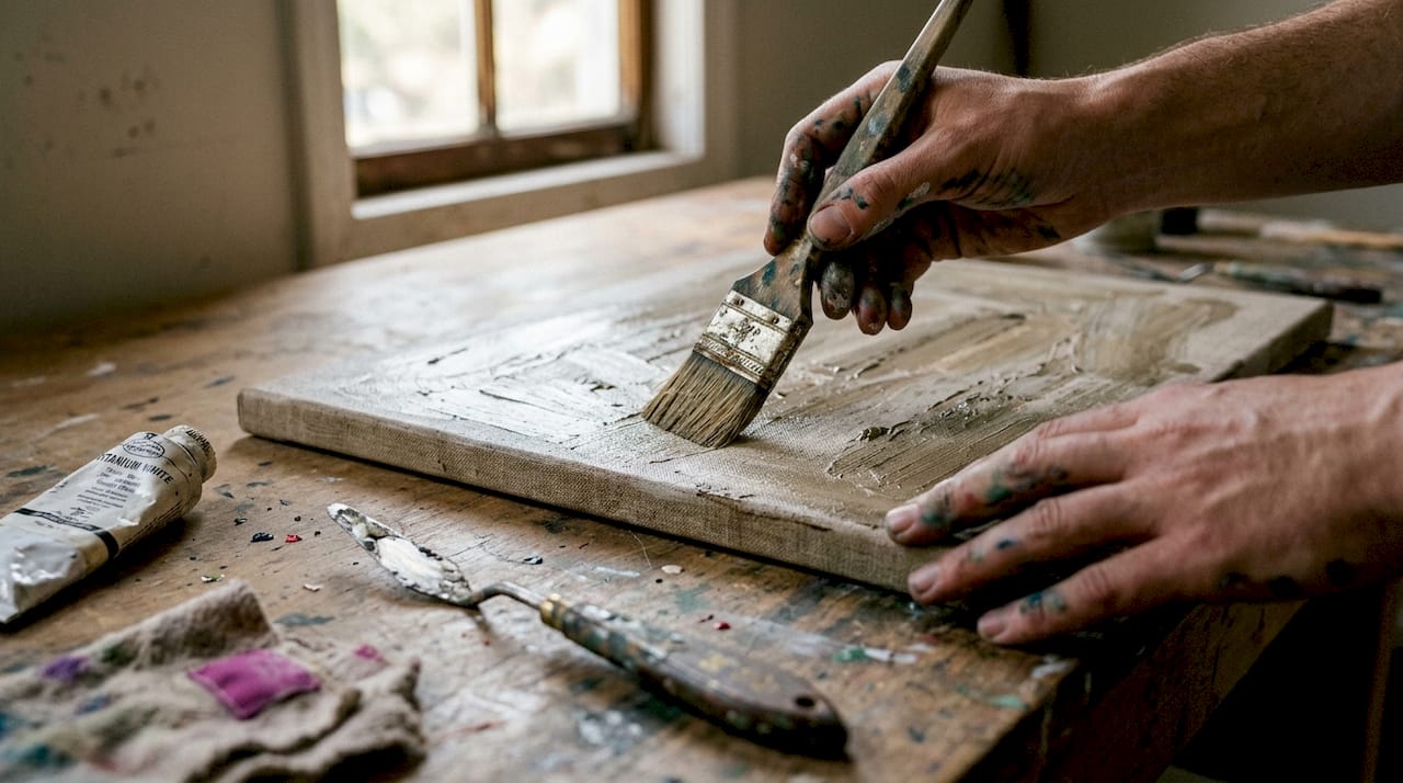 Painter applying dry brush technique