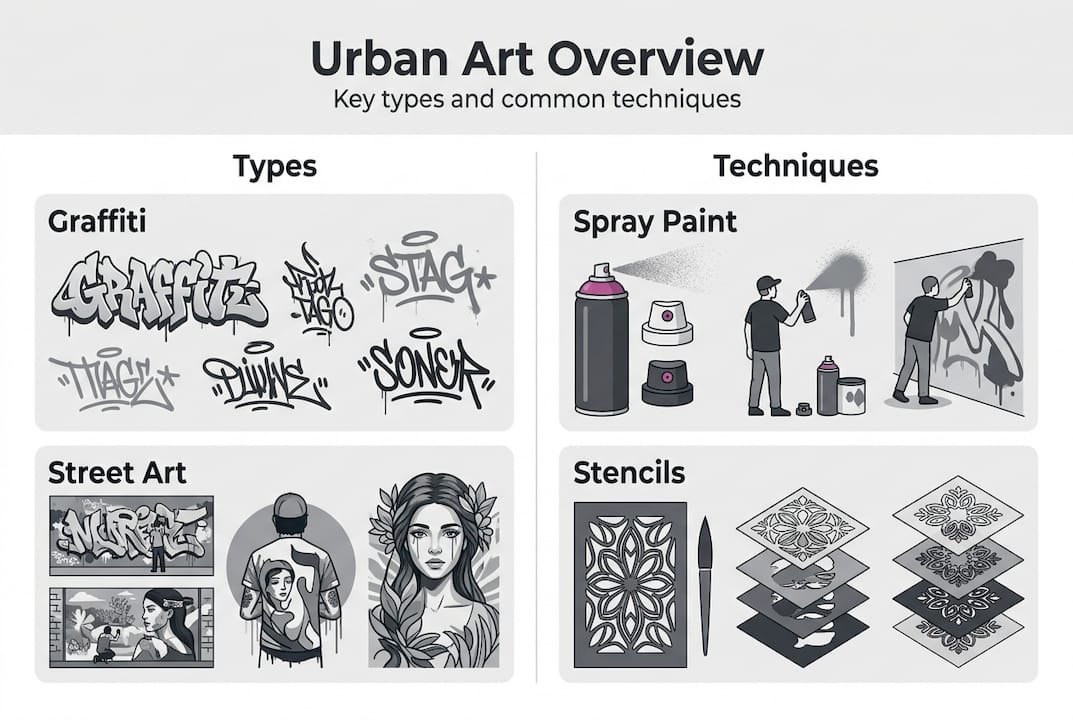Infographic showing urban art types and techniques