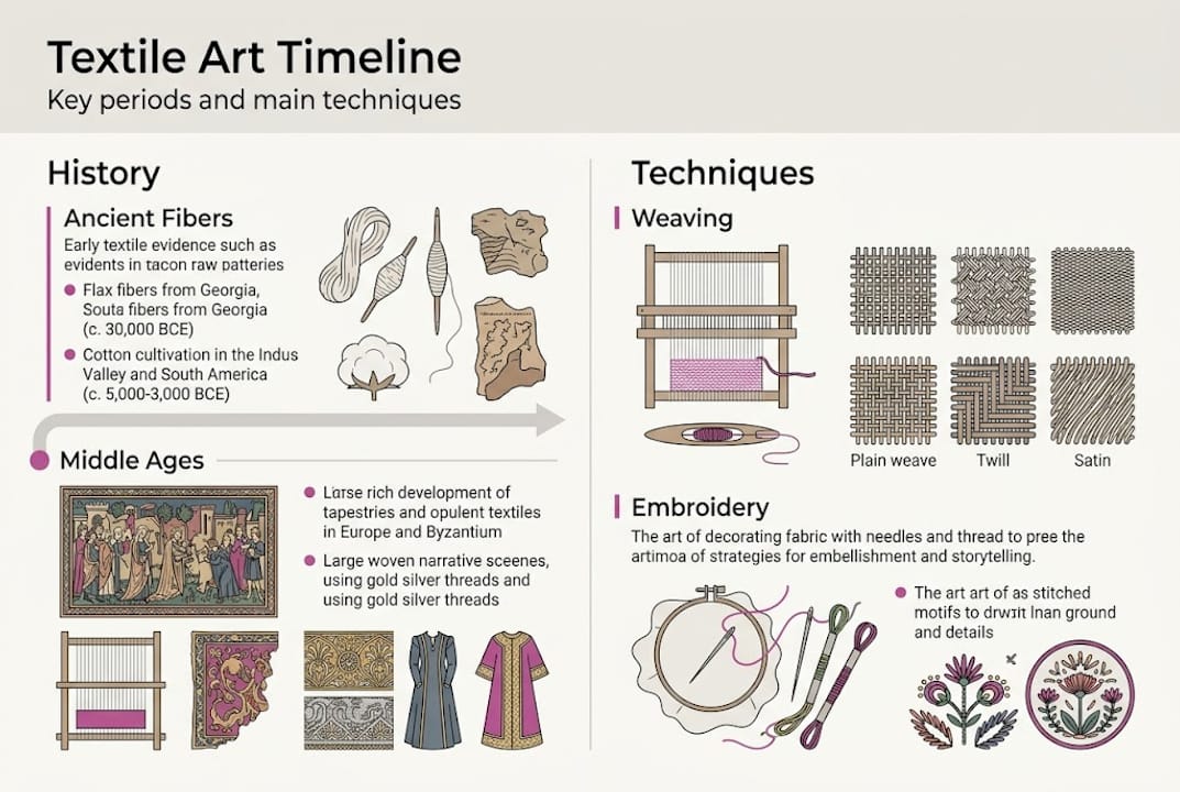 Infographic with textile art history and techniques