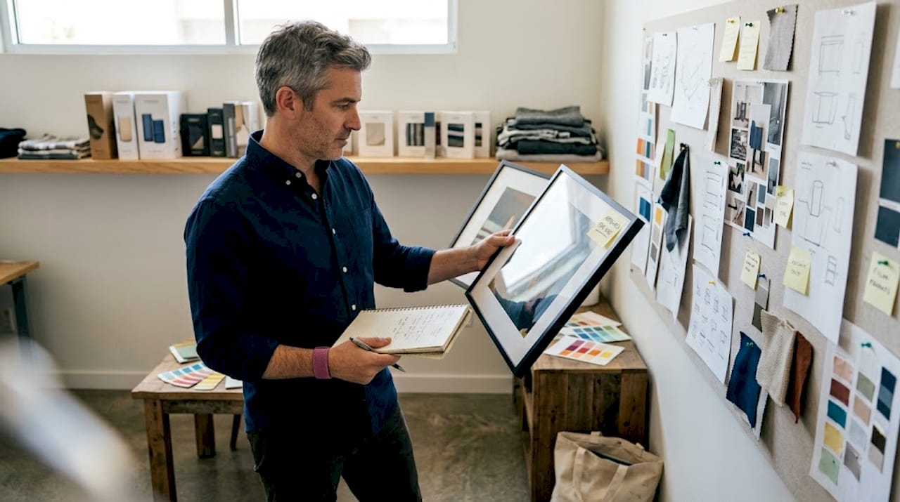Designer considering licensed art selections