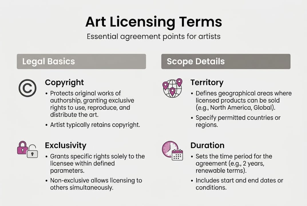 Infographic visualizing key art licensing terms