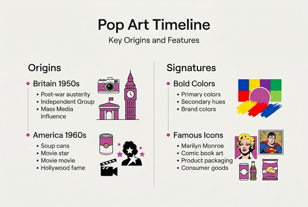 Infographic with pop art timeline and features