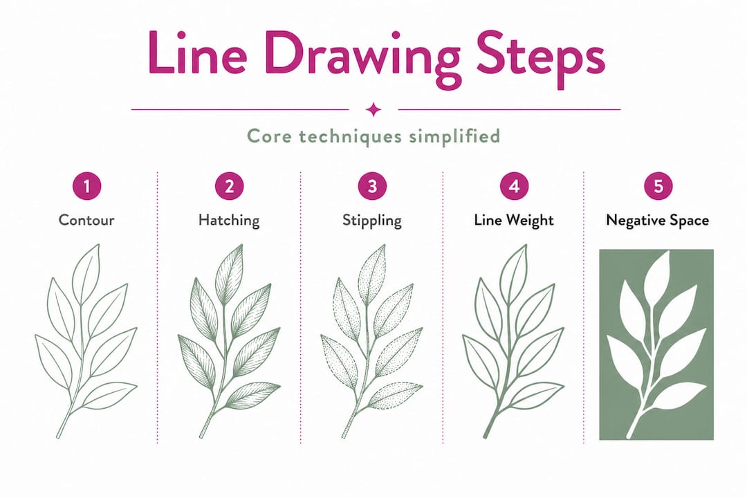 Infographic showing key line drawing steps