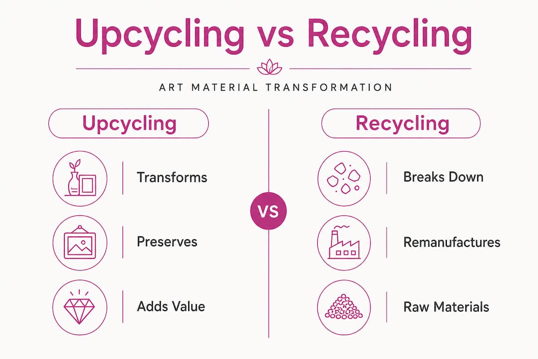 Infographic comparing upcycling and recycling in art